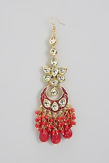 Gold Plated Kundan Polki & Red Beaded Meenakari Necklace Set