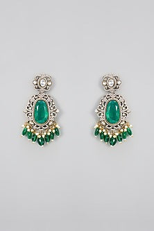 Two Tone Finish Kundan Polki & Emerald Stone Long Necklace Set