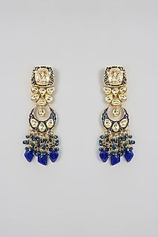 Gold Plated Kundan Polki & Blue Beaded Meenakari Necklace Set