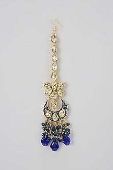 Gold Plated Kundan Polki & Blue Beaded Meenakari Necklace Set