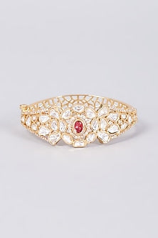 Gold Plated Kundan Polki & Ruby Stone Bangle