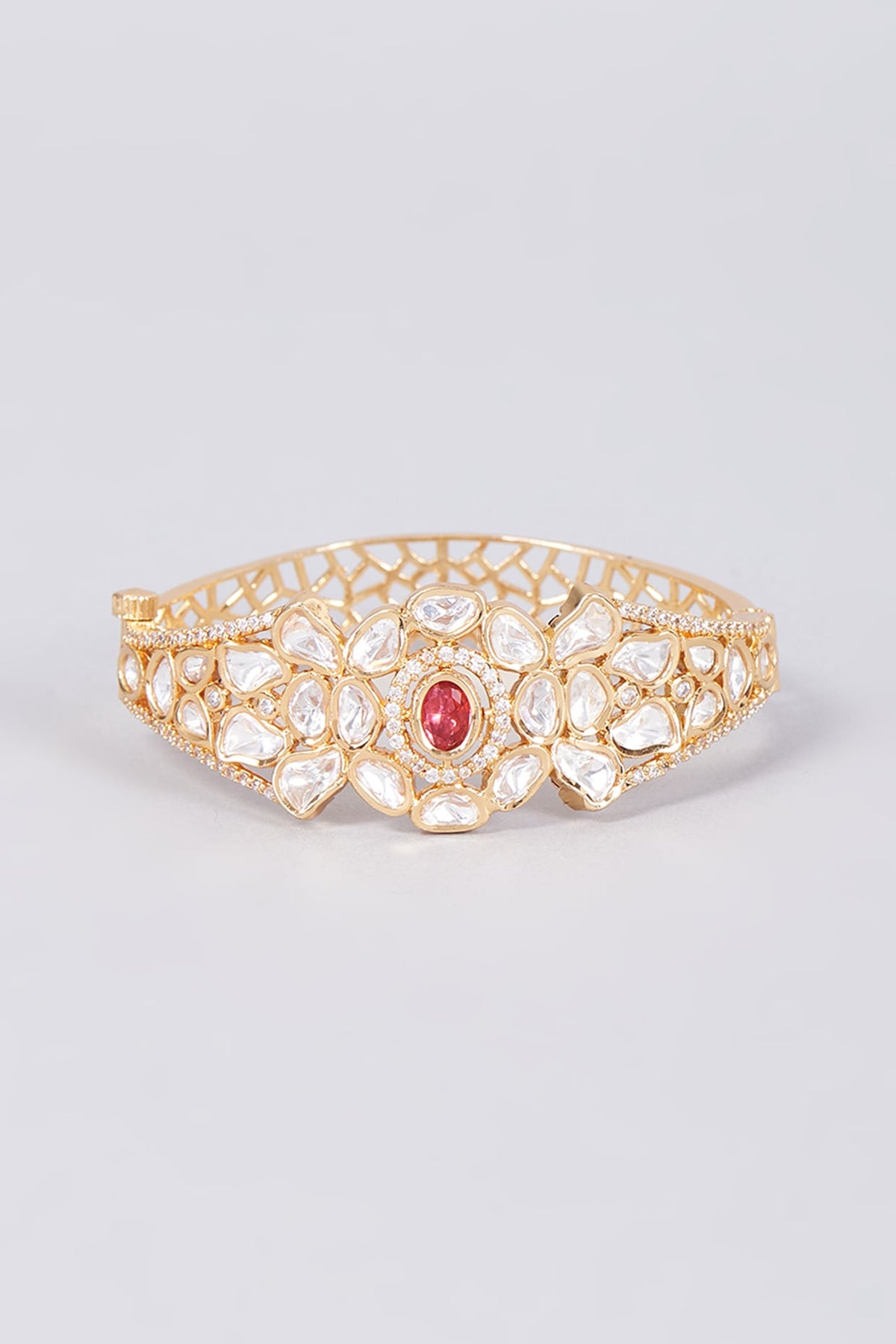 Gold Plated Kundan Polki & Ruby Stone Bangle