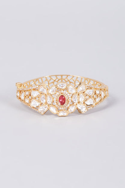 Gold Plated Kundan Polki & Ruby Stone Bangle