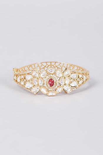 Gold Plated Kundan Polki & Ruby Stone Bangle