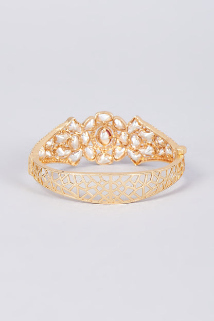 Gold Plated Kundan Polki & Ruby Stone Bangle