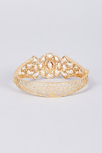 Gold Plated Kundan Polki & Ruby Stone Bangle