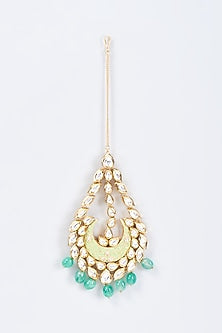 Gold Plated Kundan Polki & Green Bead Maang Tikka