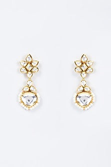 Gold Plated Kundan Polki & Pearl Dangler Earrings