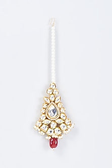 Gold Plated Kundan Polki & Red Bead Maang Tikka