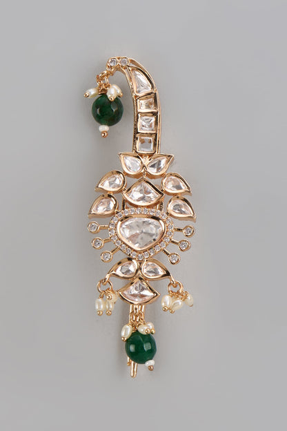 Gold Plated Kundan Polki & Emerald Beaded Kalangi