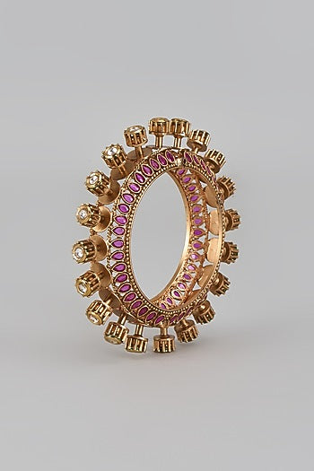 Gold Plated Kundan Polki & Ruby Stone Bracelet