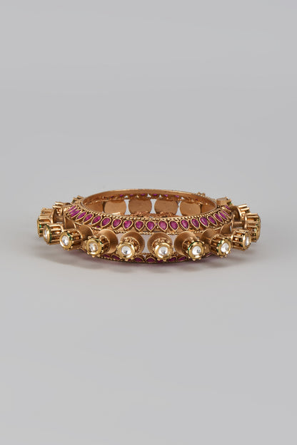 Gold Plated Kundan Polki & Ruby Stone Bracelet