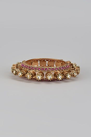 Gold Plated Kundan Polki & Ruby Stone Bracelet