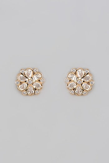 Gold Plated Kundan Polki Stud Earrings