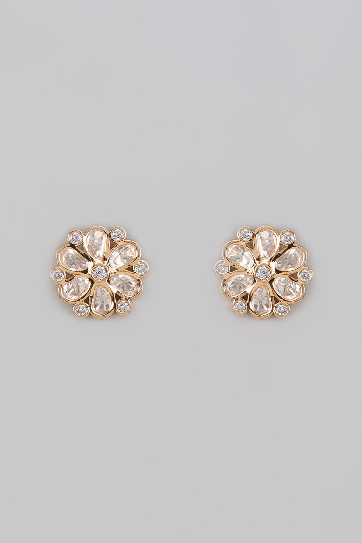 Gold Plated Kundan Polki Stud Earrings