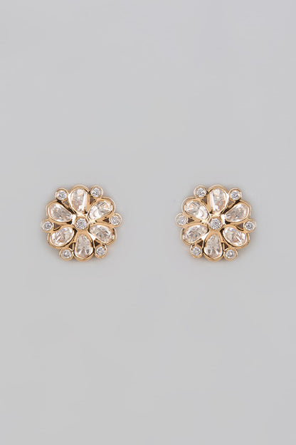 Gold Plated Kundan Polki Stud Earrings