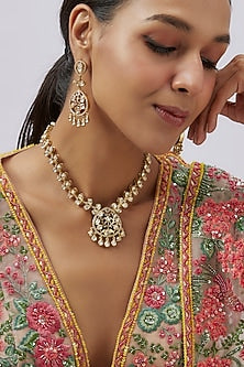 Gold Plated Kundan Polki & Ruby Stone Necklace Set