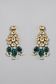 Gold Plated Kundan Polki & Emerald Necklace Set