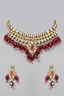 Gold Plated Kundan Polki & Ruby Necklace Set