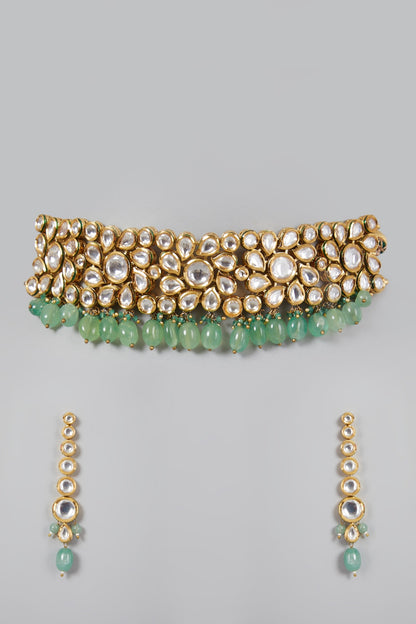 Gold Plated Kundan Polki Choker Necklace Set