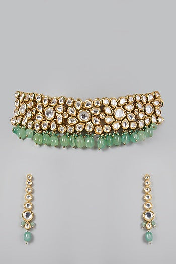 Gold Plated Kundan Polki Choker Necklace Set