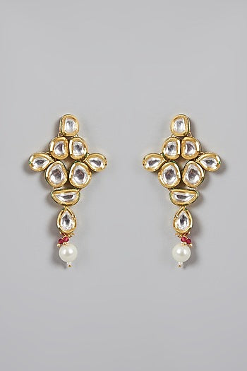 Gold Plated Pearl & Kundan Polki Necklace Set