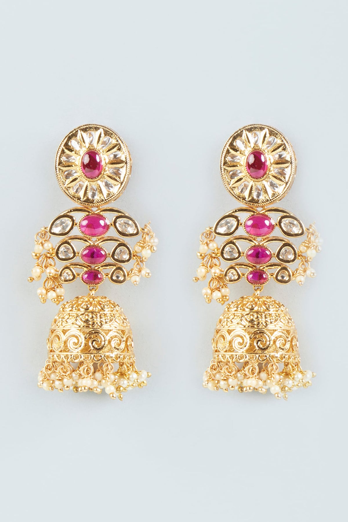 Gold Plated Ruby Stone Jhumka Earrings