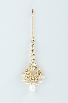 Gold Plated Kundan Polki & Pearl Maangtikka