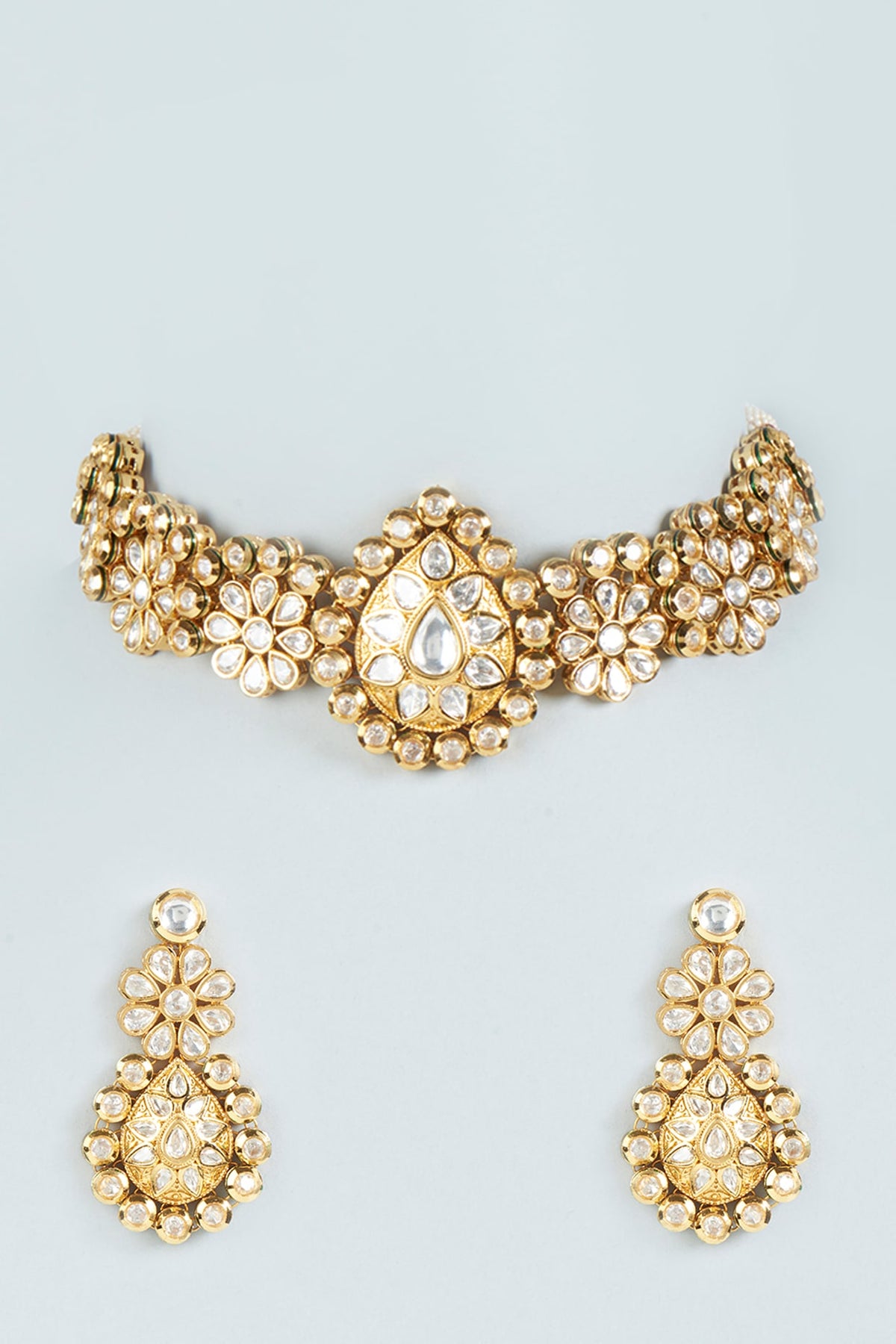 Gold Plated Kundan Polki Choker Necklace Set