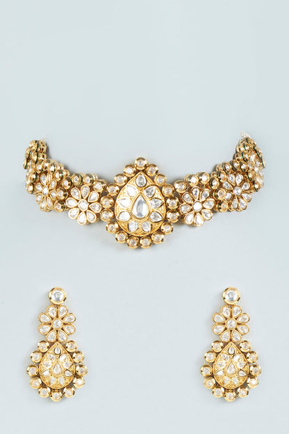 Gold Plated Kundan Polki Choker Necklace Set