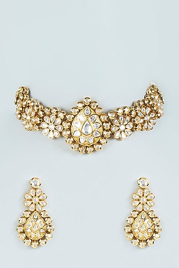 Gold Plated Kundan Polki Choker Necklace Set