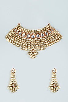 Gold Plated Kundan Polki Red Meenakari Choker Necklace Set