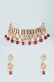 Rose Gold Plated Kundan Polki Choker Necklace Set