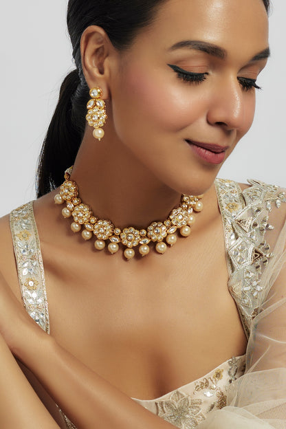 Gold Plated Kundan Polki Necklace Set