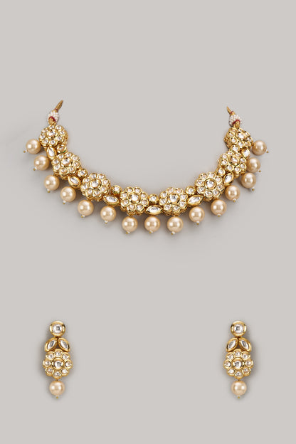 Gold Plated Kundan Polki Necklace Set
