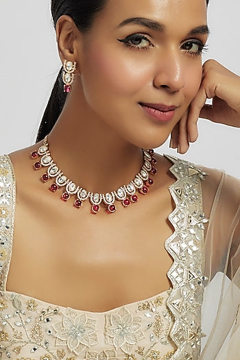 Gold Plated Kundan Polki & Ruby Necklace Set