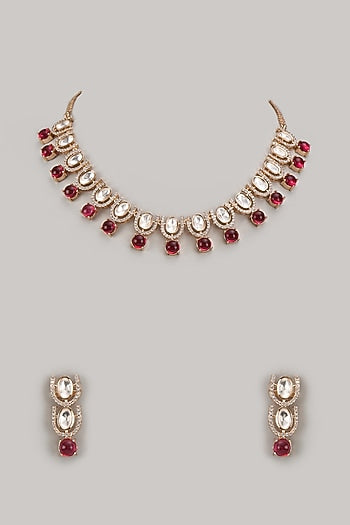 Gold Plated Kundan Polki & Ruby Necklace Set