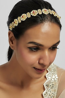 Gold Plated Kundan Polki & Ruby Mathapatti