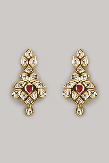 Gold Plated Kundan Polki & Ruby Stone Dangler Earrings