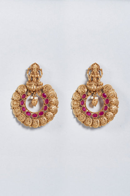 Gold Finish Laxmi Hoop Earrings