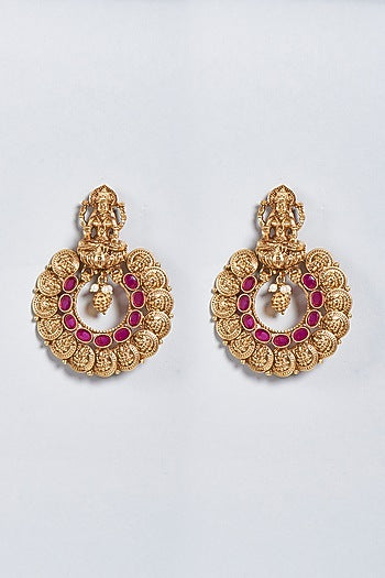 Gold Finish Laxmi Hoop Earrings