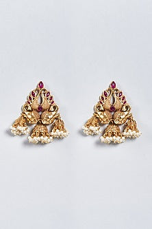 Gold Finish Pearl Jhumka Earrings