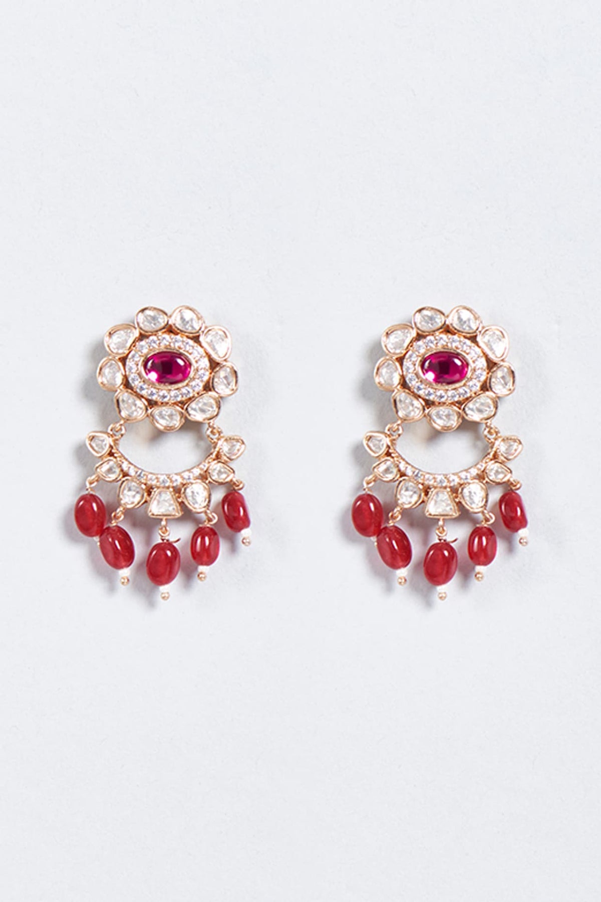Rose Gold Finish Beaded Stud Earrings