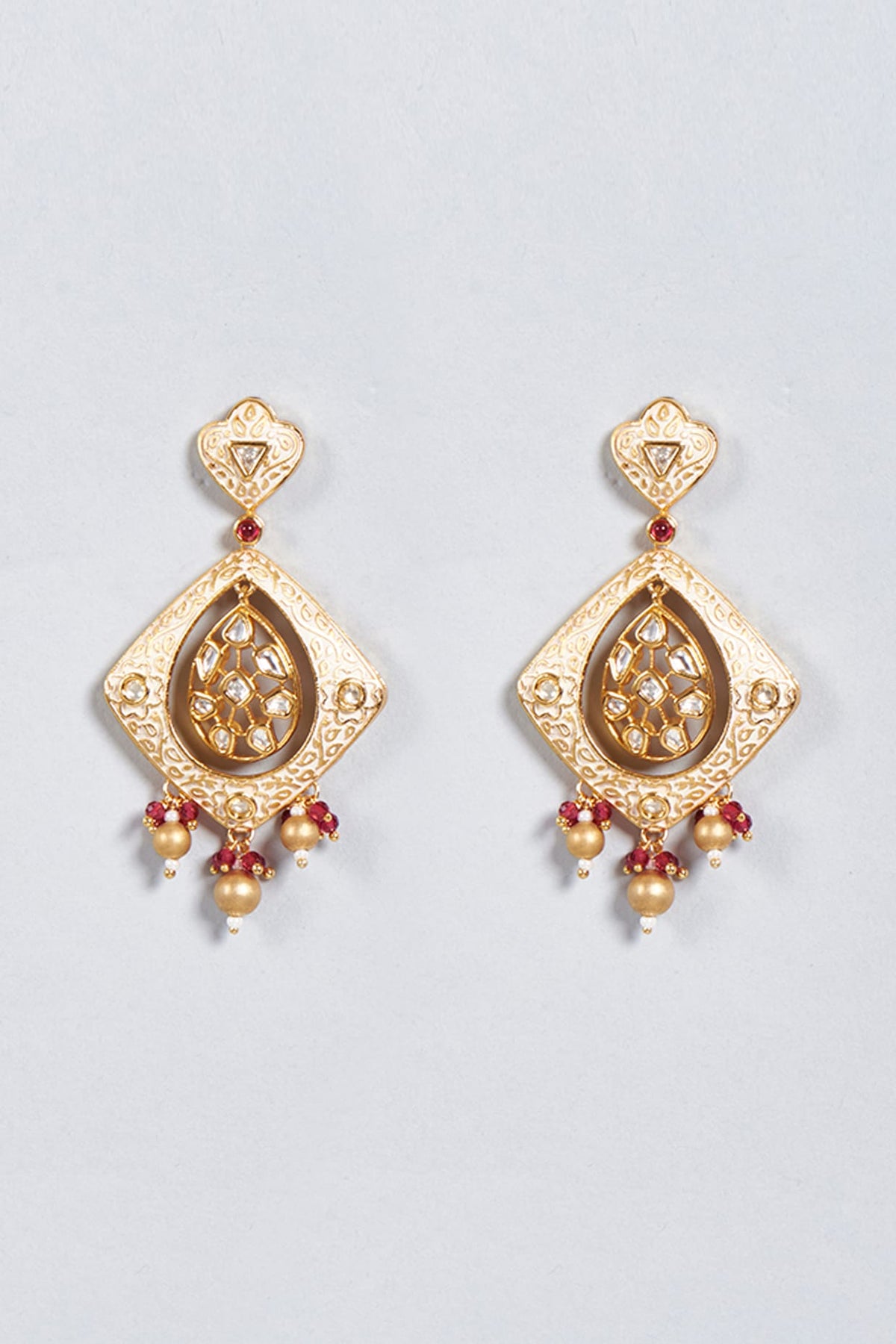 Gold Finish Beaded Dangler Earrings