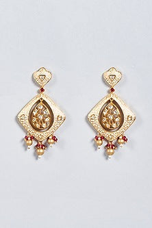 Gold Finish Beaded Dangler Earrings