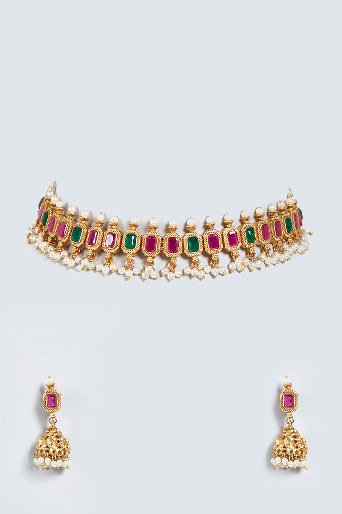 Gold Finish Choker Necklace Set