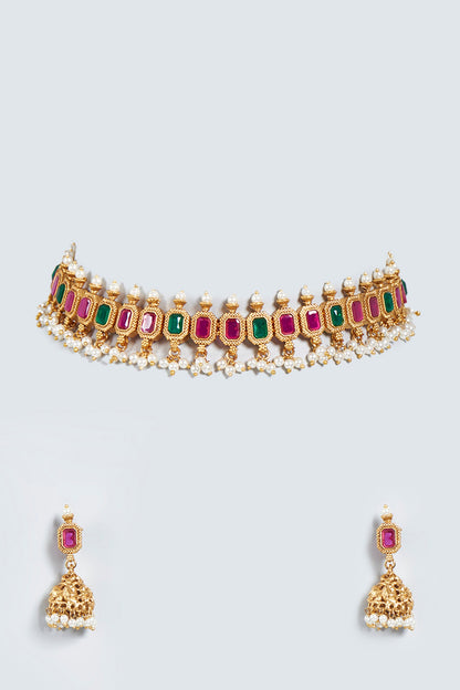 Gold Finish Choker Necklace Set