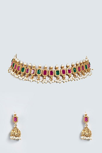 Gold Finish Choker Necklace Set