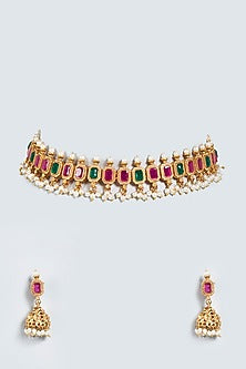 Gold Finish Choker Necklace Set