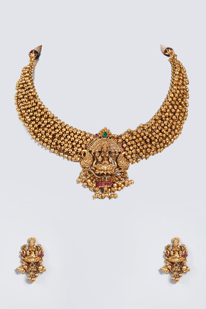Gold Finish Lakshmi Pendant Necklace Set